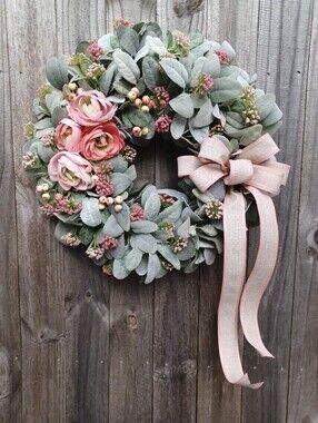 Vibrant Elegant Victorian Inspired Floral Wreath Large 20" Handmade Door Wreath